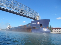 The Algowood passing below the Aerial Lift Bridge in Duluth MN 