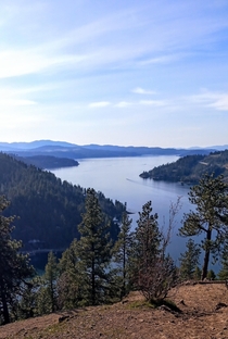 The amazing view from the east end of Lake Coeur dAlene at the top of Mineral Ridge in beautiful North Idaho x OC