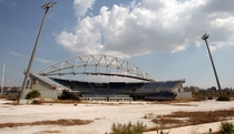 The Beach Volleyball arena from the  Olympic Games in Athens Greece stands abandoned 