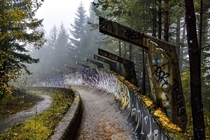 The bobsled track from the  Winter Olympics on a foggy October day in Sarajevo Bosnia amp Herzegovina OC 
