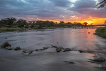 The calm yet deadly Mara River at sunset Serengeti National Park Tanzania 