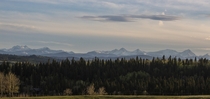 The Canadian Rockies as viewed east of Calgary and South of Bragg Creek 
