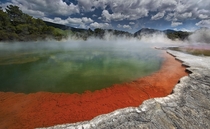 The Champagne Pool so named because the water bubbles due to high carbon dioxide content Wai-O-Tapu New Zealand 
