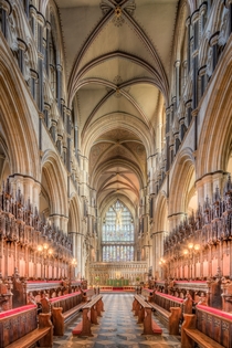 The choir inside Beverley Minster England 