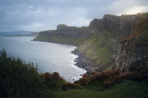 The cliffs south of Kilt Rock and Mealt Falls Isle of Skye Scotland UK 