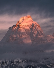 The cloud parted just in time for sunrise in Grand Teton National Park WY 