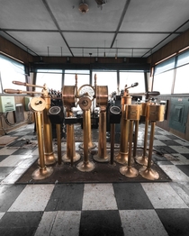 The Control Room Inside of an Abandoned s Barge - Brass Instruments