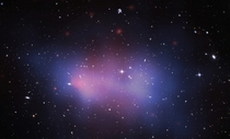 The El Gordo Massive Galaxy Cluster -- The blue dark matter distribution indicates that the cluster is in the middle stages of a collision between two large galaxy clusters 