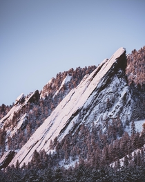 The Flatirons in Boulder CO under a fresh blanket of snow  OC