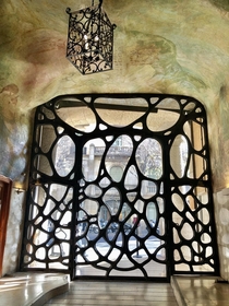 The garage door to Gaudis Casa Mil apartment building in Barcelona inspired by the pattern seen on monarch butterflies