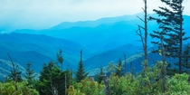 The Great Smoky Mountains from the highest point on the Appalachian Trail 