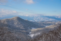 The Great Smoky Mountains of North Carolina USA covered in six inches of snow 