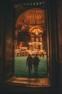 The Hagia Sofia main hall during evening prayers 