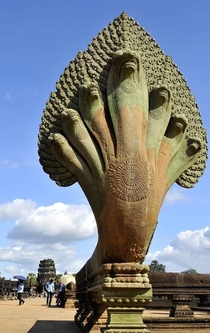 The -headed Naga at the entrance of the Angkor Wat Temple I Cambodia Built by the Hindu King Suryavarman II