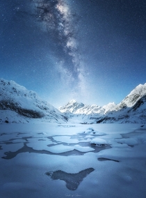 The highest mountain in New Zealand under the Milky Way with the moon setting  south_of_home