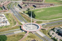 The Hovenring cable-stayed aerial bicycle roundabout in the Netherlands near Eindhoven 