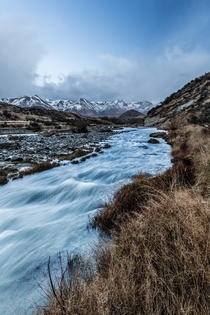 The icy glacial waters of Cave Stream Canterbury New Zealand 