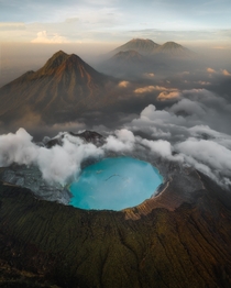 The Ijen earth pimples during sunrise in East Java Indonesia 