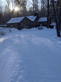 The lodge where I work on a ski resort was looking great the other morning after some fresh snow 