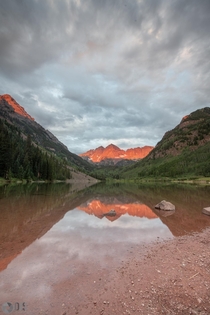 The Maroon Bells during an Alpenglow sunrise 