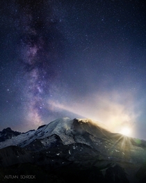 The Milky Way and Moonset at Mount Rainier National Park WA 