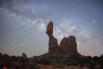 The Milky Way ft Jupiter over Balanced Rock Arches Natl Park