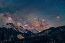 The Milky Way rising just above the San Juan Mountains in Colorado 