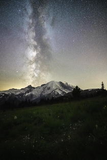 The Milky Way setting over Mt Rainier WA 