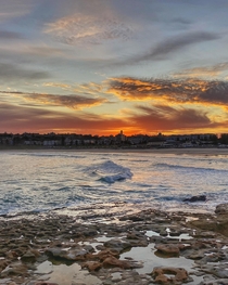 The Pandemic sun sets on an empty beach North Bondi Sydney