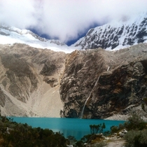 The pictures I took with my camera didnt come out as well as Id hoped but this one taken with my phone almost captures the magnificence of Laguna  in Huascarn National Park Ancash Per 