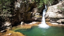 The plunge pool at Blue Hole Falls is a popular summer swimming spot in the Cherokee National Forest in northeastern Tennessee 