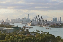 The port of Miami with the downtown Miami skyline in the background 