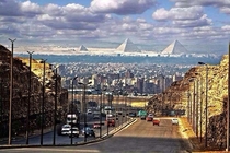 The pyramids as seen from the center of Cairo