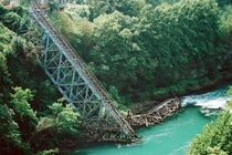 The railway bridge over the Neretva river in Jablanica Bosnia-Herzegovina twice destroyed during the Battle of the Neretva in WW 