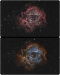 The Rosette Nebula simulating SHO Hubble palette using a DSLR 