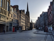 The Royal Mile Edinburgh Scotland Eerily quiet and free from tourists during lockdown 