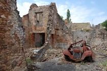 The ruins of Oradour-sur-Glane destroyed during WWII and never rebuilt to serve as a monument 
