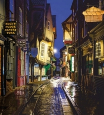 The Shambles at night an area in York UK Image - Karen Deakin