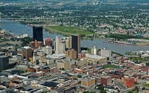 The smaller sized Glass City Toledo Ohio at the mouth of the Maumee River 