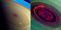 The spinning hexagonal vortex of Saturns north polar storm imaged by NASAs Cassini spacecraft