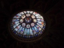 The stained glass dome at the Hockey Hall of Fame in Toronto Ontario Canada  