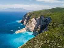 The stunning limestone cliffs across the island of Zakynthos Greece 