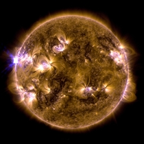 The sun erupted with an X-class solar flare on May   This is a blend of two images of the flare from NASAs Solar Dynamics Observatory