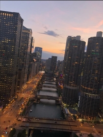 The sunset from the roof of Wyndham Grand downtown Chicago