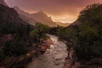 The Watchman in the storm Zion National Park Utah  Photo by Sean Ensch