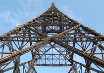 The wooden lattice structure of the Gliwice Radio Tower the Silesian Eiffel Tower in Poland Built in  and standing at m it is the tallest wooden transmission tower in the world 