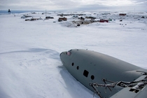The wreckage of Soviet AN- Aircraft on Graham Bell Island in the Arctic Ocean