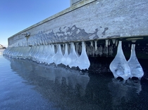 These ice formations under a houseboat in The Netherlands
