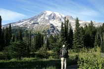 This is the best picture I took after living in an RV for  months Either ignore the hiker or realize people are a huge part of EarthPorn Mount Rainier Washington 