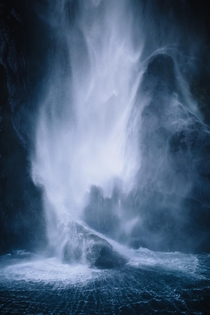 This is what it looks like at the bottom of a  metre waterfall Three times the height of Niagara Falls Stirling Falls in Fiordland has some serious power and noise x 